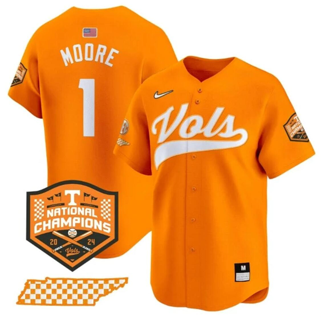 Men's Tennessee Volunteers #1 Christian Moore Orange 2024 Champions Vapor Limited Stitched Jersey Men's Tennessee Volunteers #1 Christian Moore Orange 2024 Champions Vapor Limited Stitched Jersey